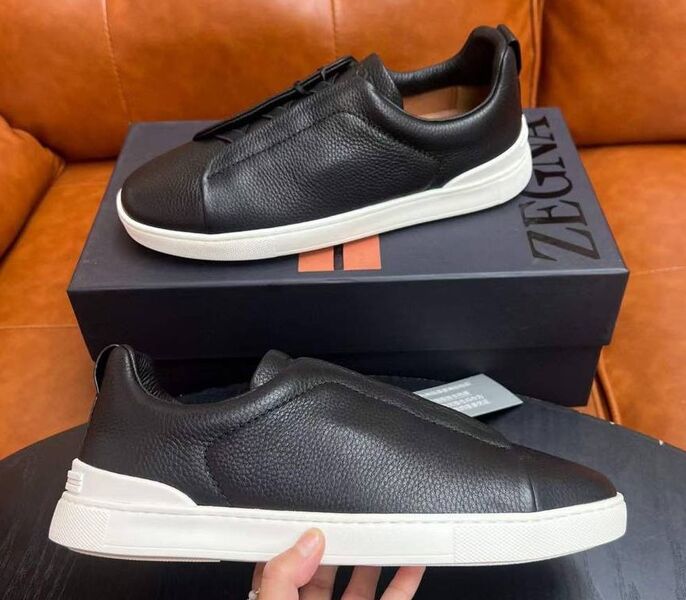 Мужские кеды Zegna мужской кожа черный 165823