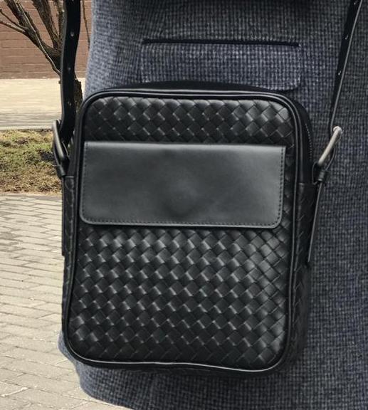 Мужская сумка мессенджер Bottega Veneta мужской кожа черный 42679