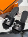 Шлепки Hermès женский кожа черный 112107-4