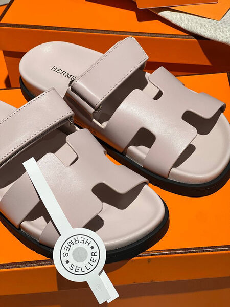 Шлепки Hermès женский кожа розовый 150442-2