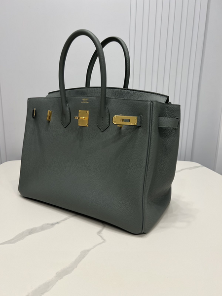 Сумка Hermès Birkin 35 ручная работа женский кожа болотный 96809-4