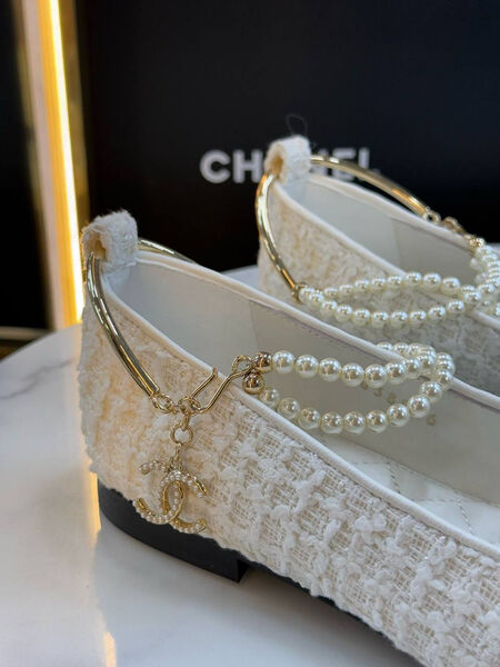 Балетки Chanel женский твид белый 184196-2