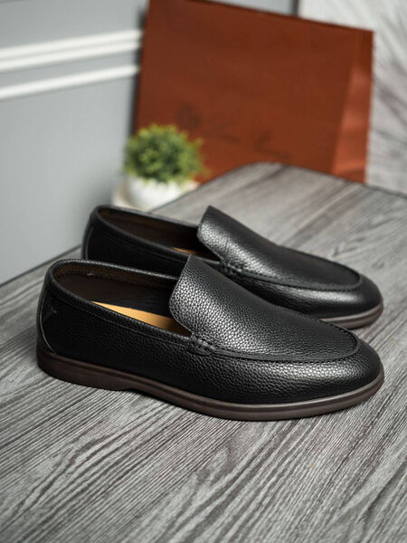 Мужские лоферы Loro Piana мужской кожа черный 120519-5