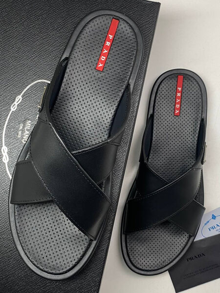 Мужские шлепки Prada мужской кожа черный 190682-5