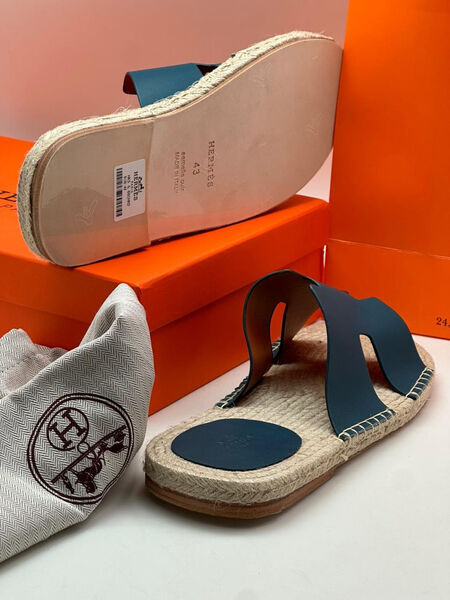 Мужские шлепки Hermès мужской кожа синий 114598-4