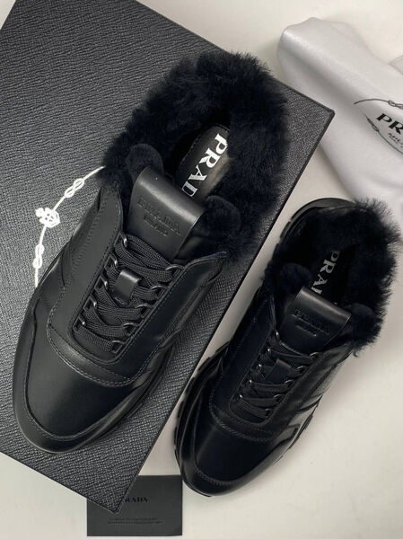 Мужские кроссовки Prada мужской кожа черный 168664-4