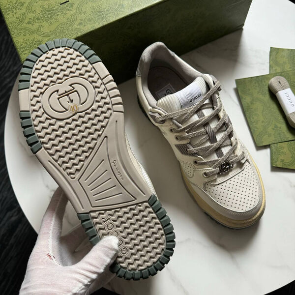 Мужские кеды Gucci мужской кожа бежевый 146768-3