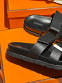 Шлепки Hermès женский кожа черный 150448-3
