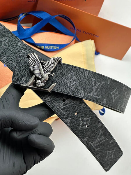 Мужской ремень Louis Vuitton мужской кожа черный 121136-4