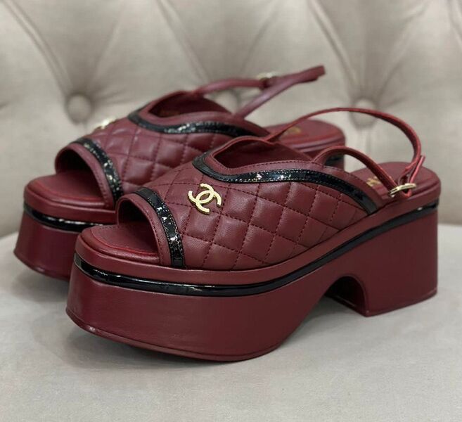 Босоножки Chanel женский кожа бордовый 123979