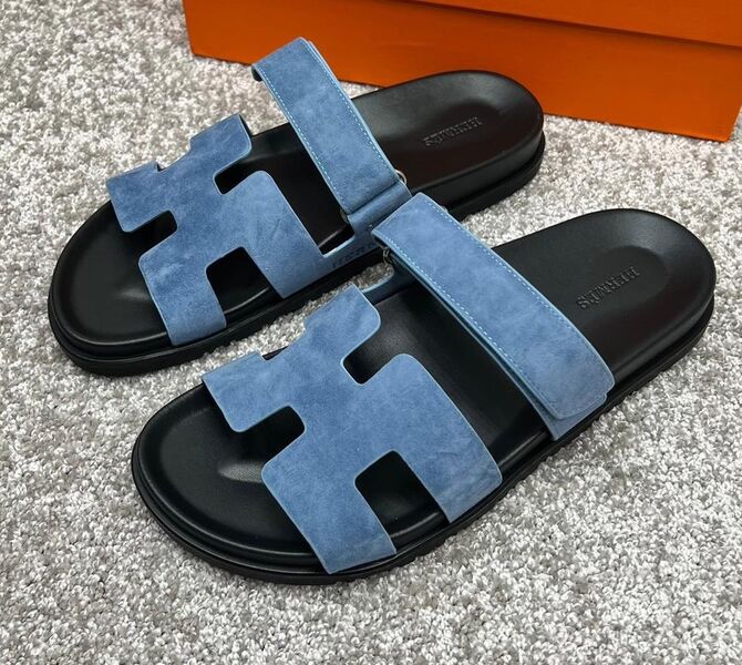 Мужские шлепки Hermès мужской замша синий 115609