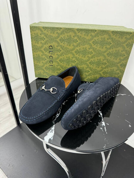 Мужские мокасины Gucci мужской замша синий 195810-3