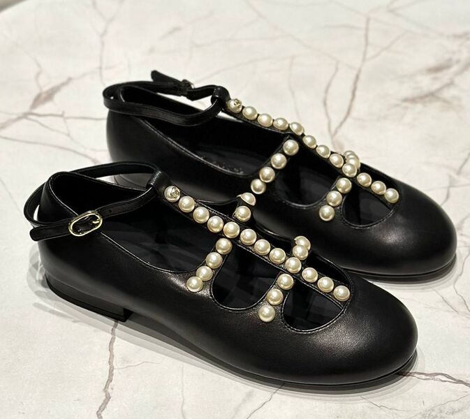 Балетки Chanel женский кожа черный 159625