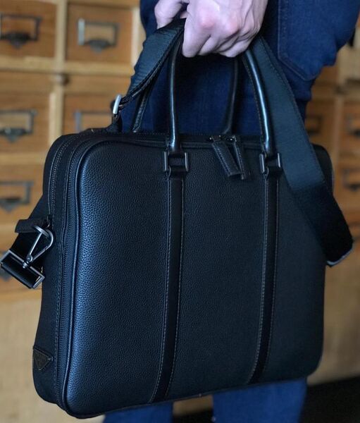 Мужской порфель Prada мужской кожа черный 42864
