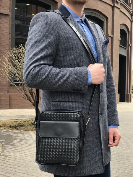 Мужская сумка мессенджер Bottega Veneta мужской кожа черный 42679-2
