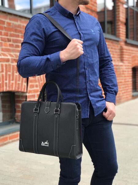 Мужской портфель Hermès мужской кожа черный 52074-2