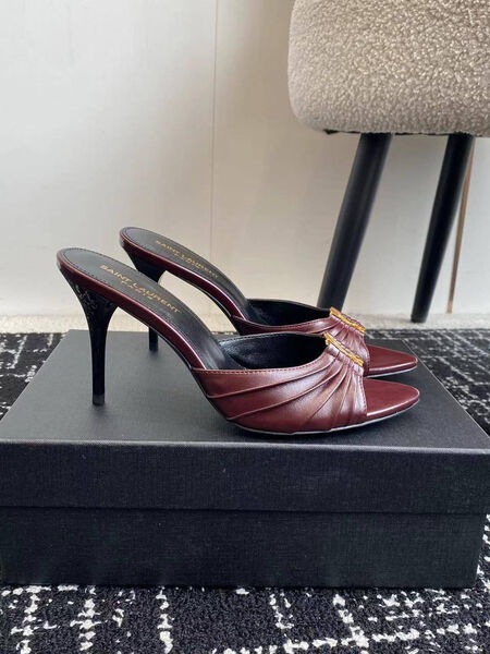 Шлепки Saint Laurent женский кожа бордовый 181512-8
