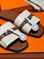 Шлепки Hermès женский кожа белый 150412-2