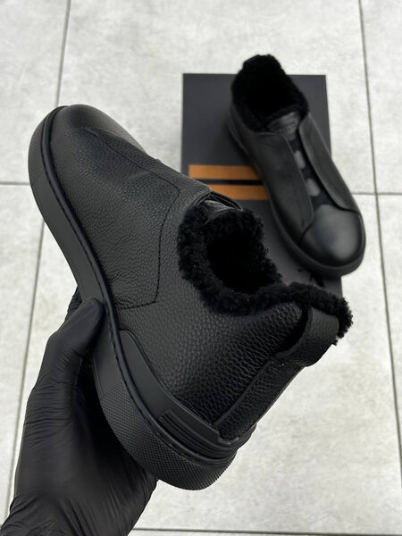 Мужские кеды Zegna мужской кожа черный 165922-4