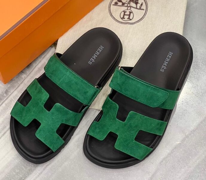 Шлепки Hermès женский замша болотный 104052