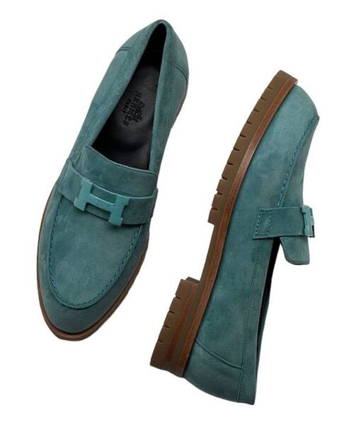 Лоферы Hermès женский замша бирюзовый 104425-3
