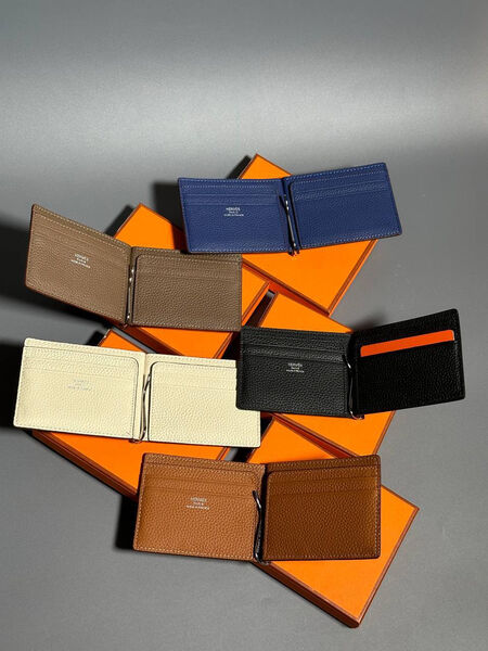 Зажим для купюр Hermès мужской кожа бежевый 154030-8