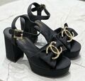 Босоножки Chanel женский текстиль черный,серебристый 180460