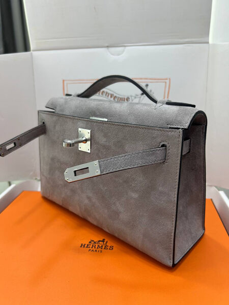 Сумка Hermèskelly Pochette женский замша графитовый 155750-5